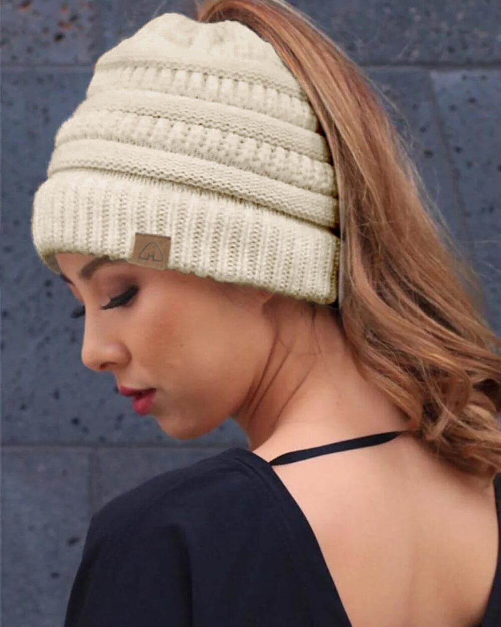 7190 Satin Lined Beanie Hat Silk Lined Winter Hat for Curly Hair Ponytail - Picture 5 of 7
